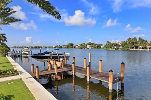 view of dock with a water view