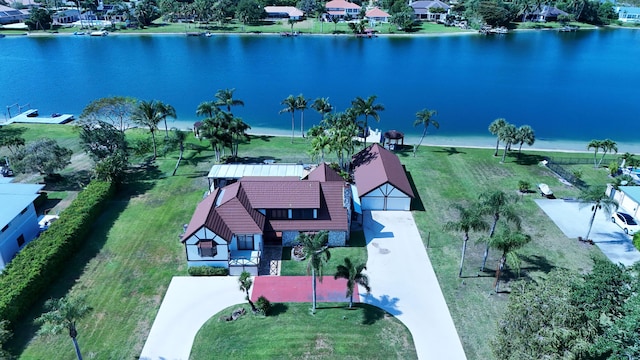 aerial view featuring a water view