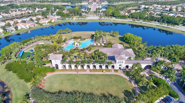 aerial view with a water view