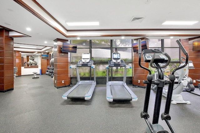18181 NE 31st Ct Unit 1408, Aventura, FL 33160 - exercise room with ornamental molding and visible vents