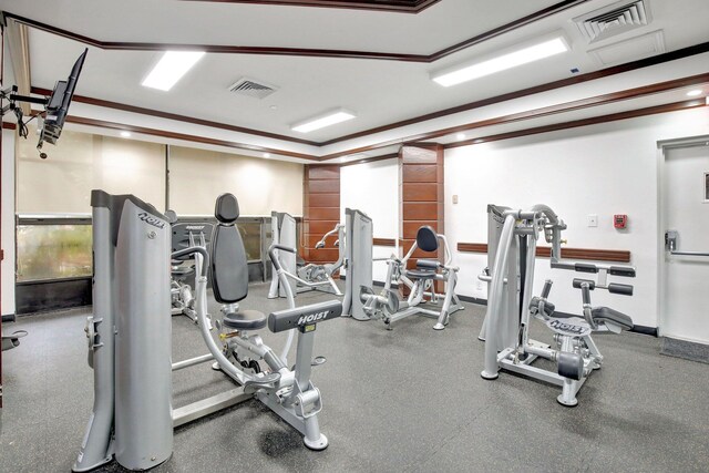 gym featuring ornamental molding