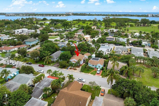 bird's eye view featuring a water view