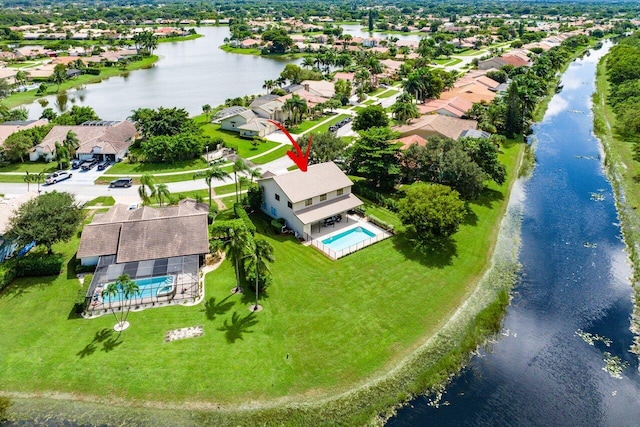 bird's eye view featuring a water view