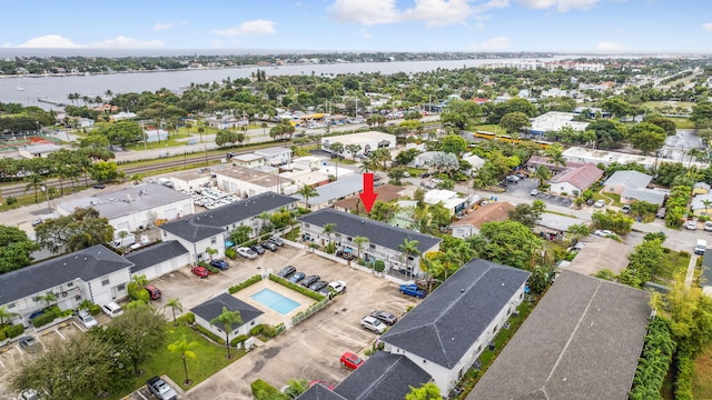 aerial view with a water view