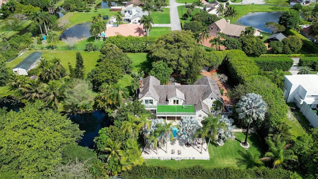 aerial view with a water view