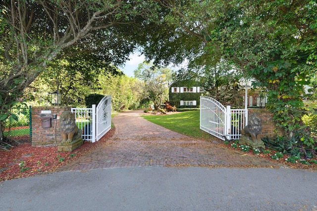 view of gate with a yard