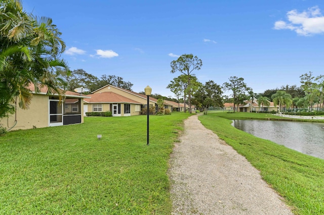 view of yard featuring a water view