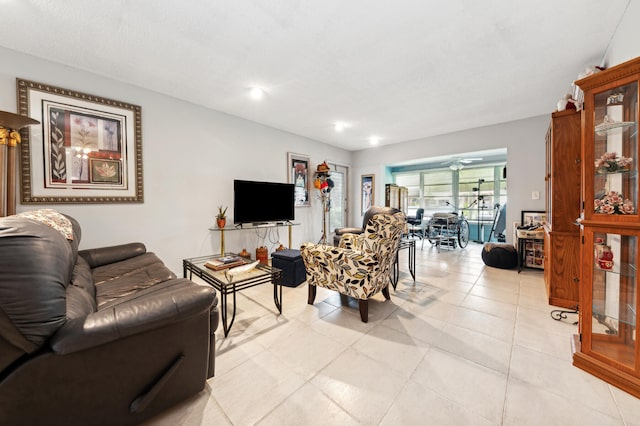 living room featuring light tile patterned flooring