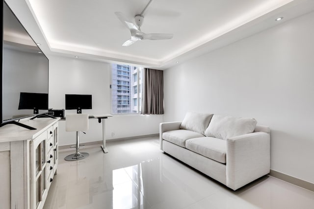 1000 W Ave Unit 502, Miami Beach, FL 33139 - office featuring a raised ceiling, ceiling fan, and recessed lighting