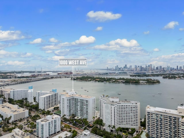 1000 W Ave Unit 502, Miami Beach, FL 33139 - aerial view of skyline, a large body of water, and a notable bridge