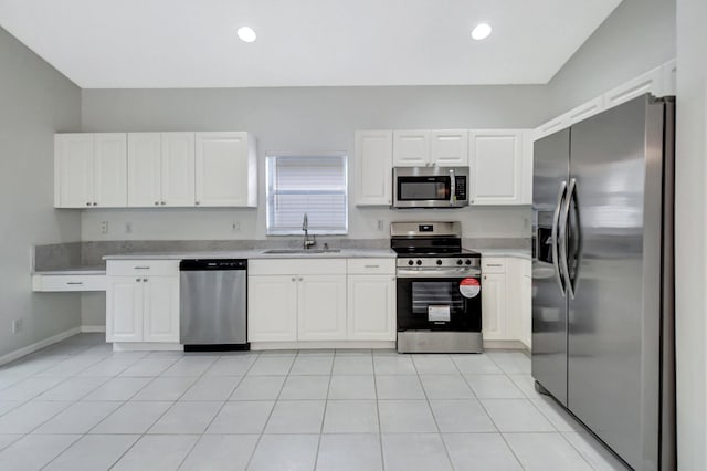 kitchen with white cabinets, stainless steel appliances, and sink