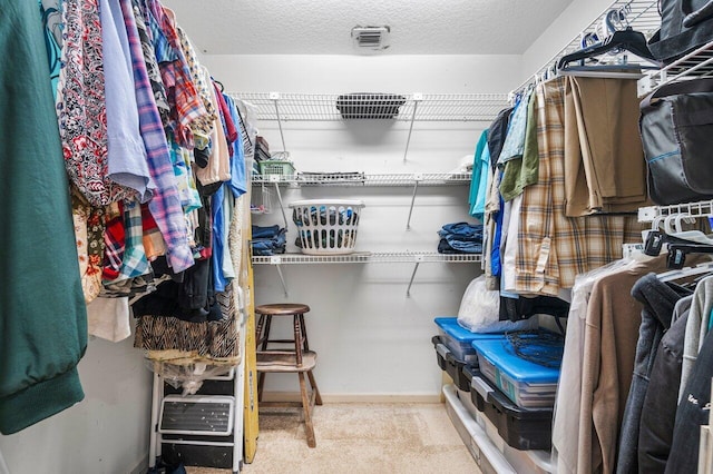 walk in closet with carpet