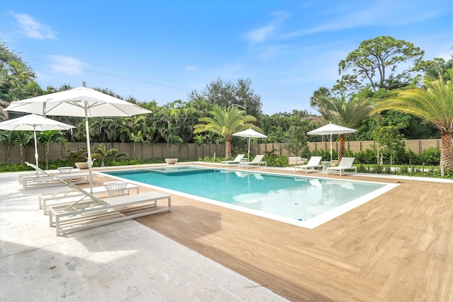 view of pool featuring a patio