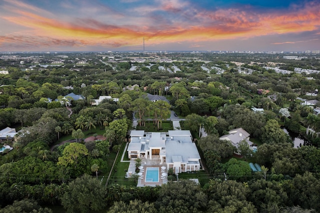 view of aerial view at dusk