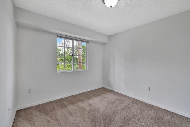 empty room with a textured ceiling and carpet flooring