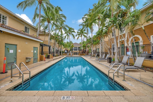 view of swimming pool featuring a patio area