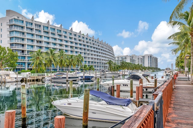 view of dock with a water view