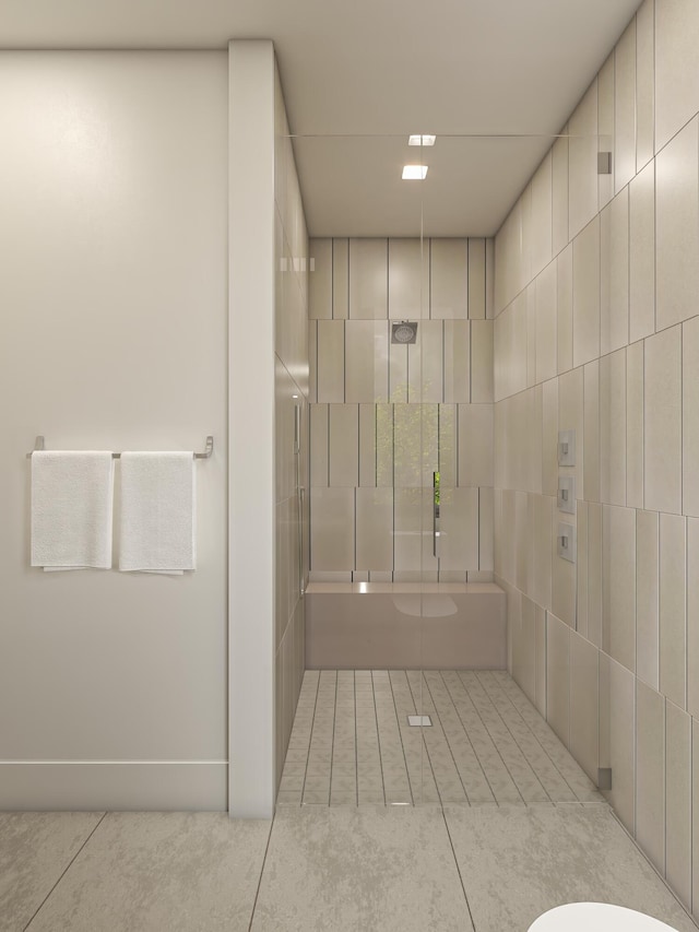 full bathroom with a bathtub, tile patterned floors, and a shower