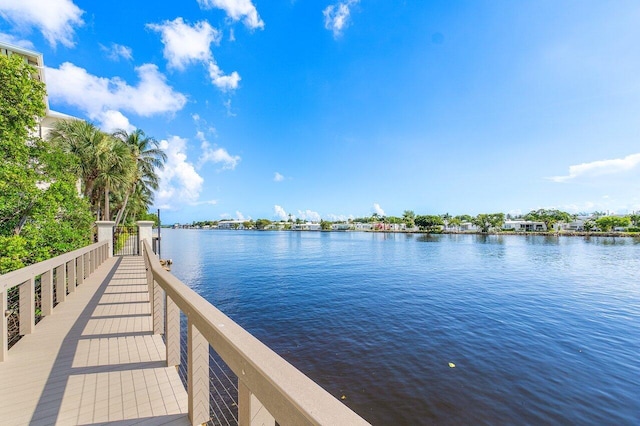 dock area featuring a water view