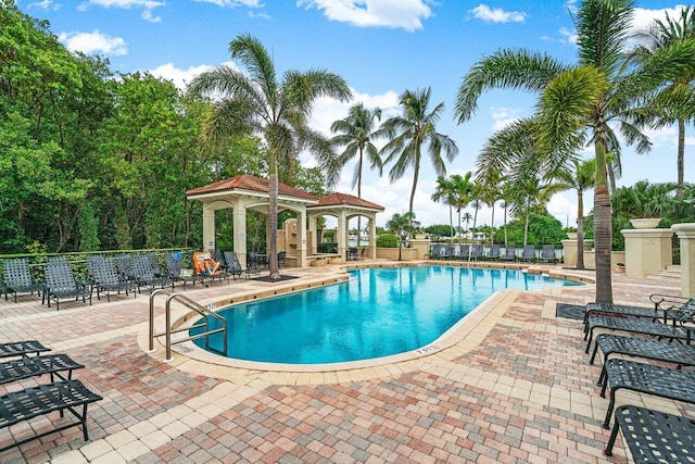 view of pool with a gazebo and a patio