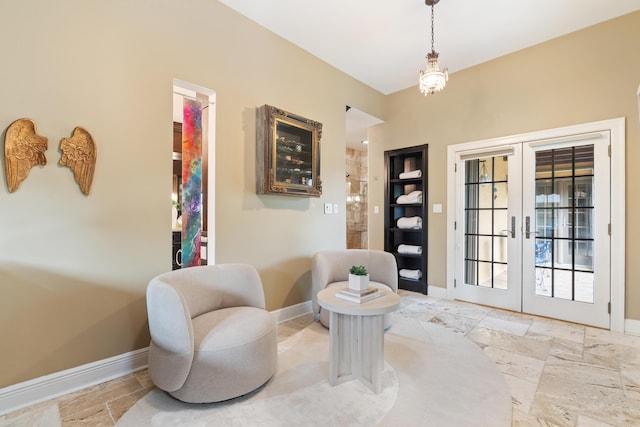 sitting room featuring french doors