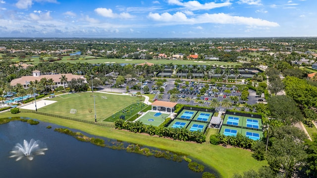 bird's eye view featuring a water view