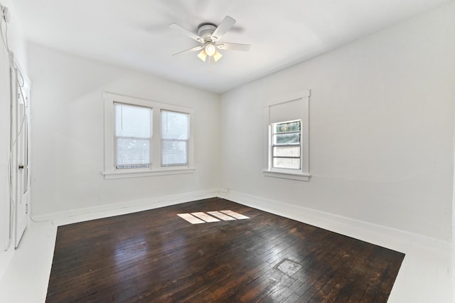 unfurnished room with ceiling fan and hardwood / wood-style floors