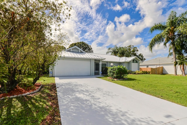 ranch-style house with a front lawn and a garage