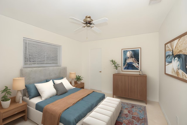 bedroom featuring ceiling fan