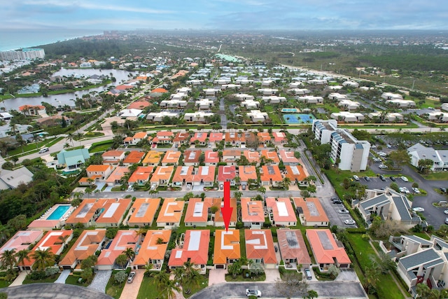 aerial view featuring a water view