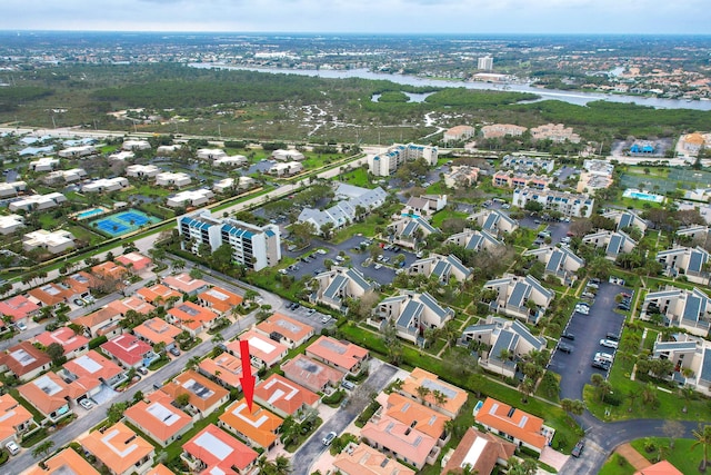 bird's eye view featuring a water view