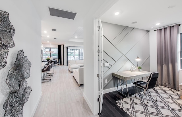 interior space with baseboards, visible vents, and recessed lighting