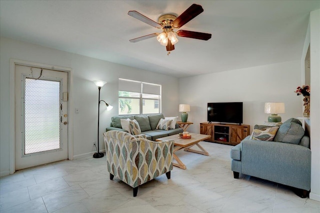 living room featuring ceiling fan