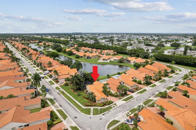 drone / aerial view featuring a water view