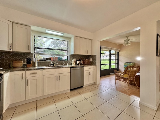 kitchen featuring a sink, decorative backsplash, plenty of natural light, and stainless steel dishwasher