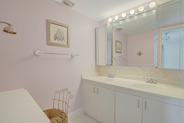 bathroom with vanity and ceiling fan