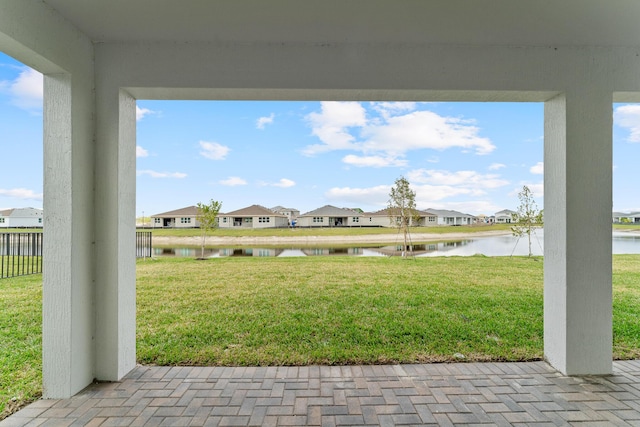 exterior space featuring a water view