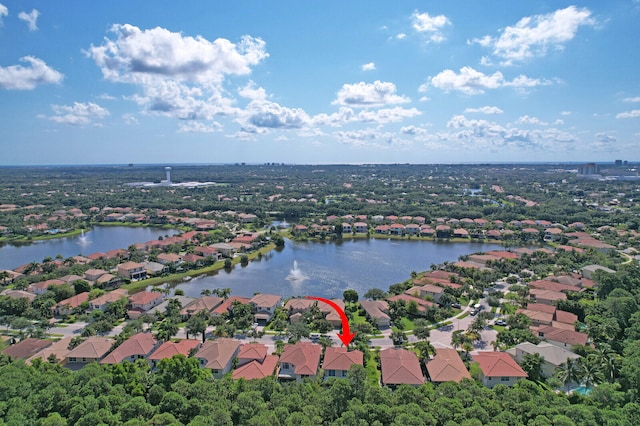 bird's eye view featuring a water view