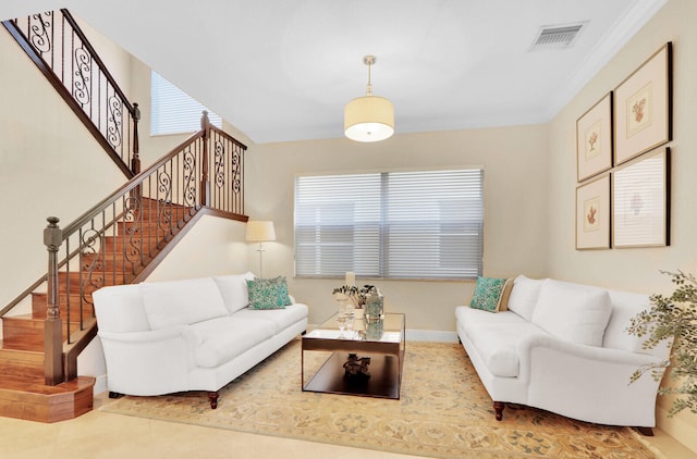 living room with tile patterned flooring and a wealth of natural light