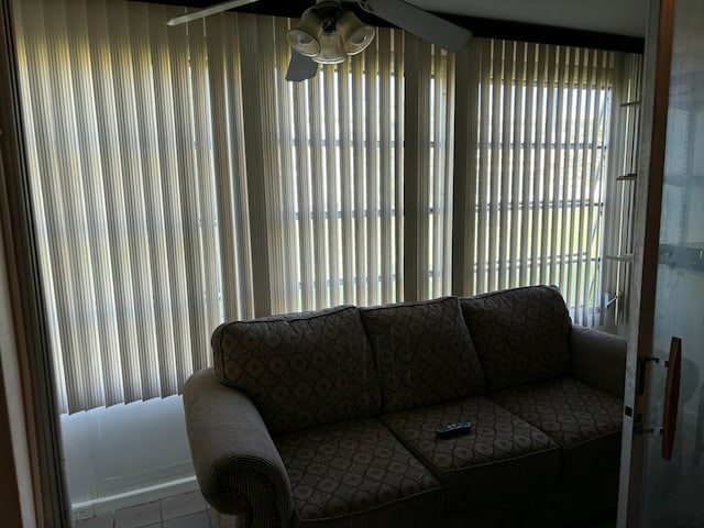 living room with ceiling fan