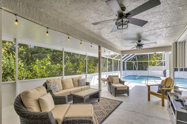 120 Jones Creek Dr, Jupiter, FL 33458 - sunroom / solarium with plenty of natural light, ceiling fan, and outdoor lounge area