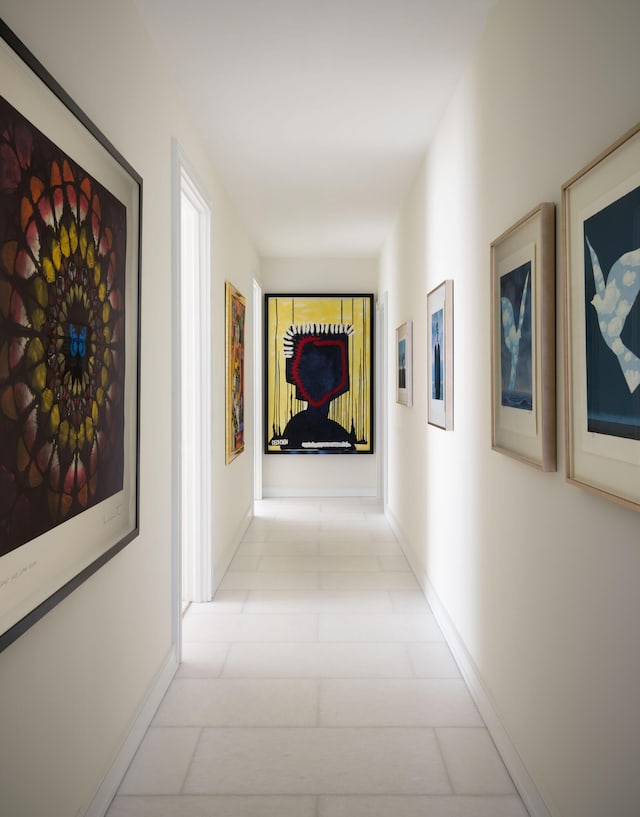 hall featuring light tile patterned flooring