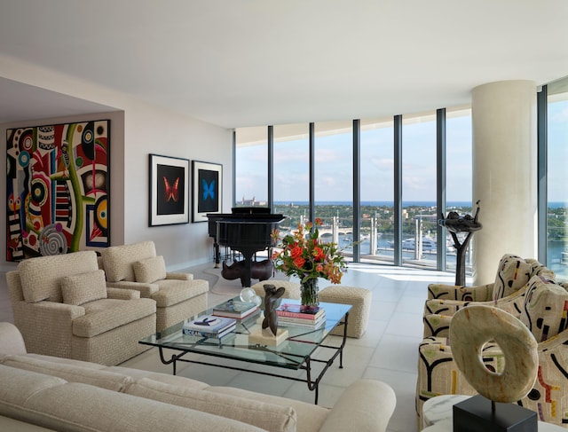 living room with expansive windows and a healthy amount of sunlight