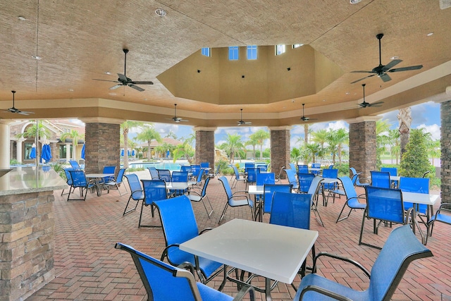 view of patio featuring ceiling fan