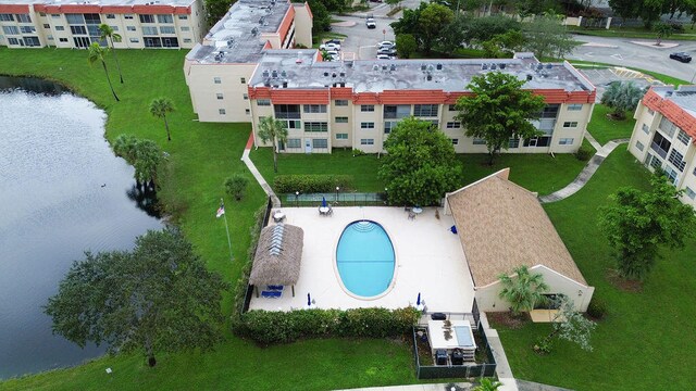 bird's eye view featuring a water view