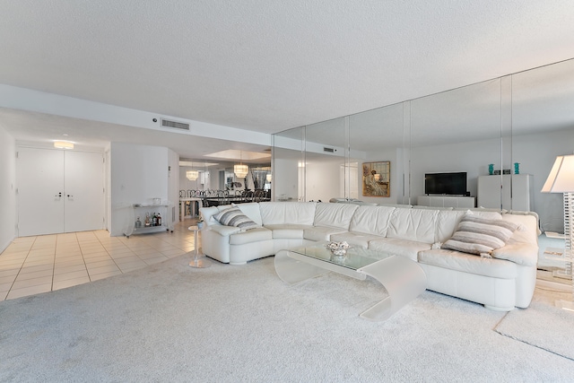 living room featuring light tile patterned floors