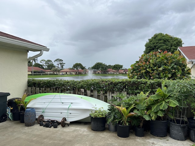 exterior space featuring a water view