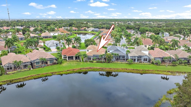 aerial view featuring a water view