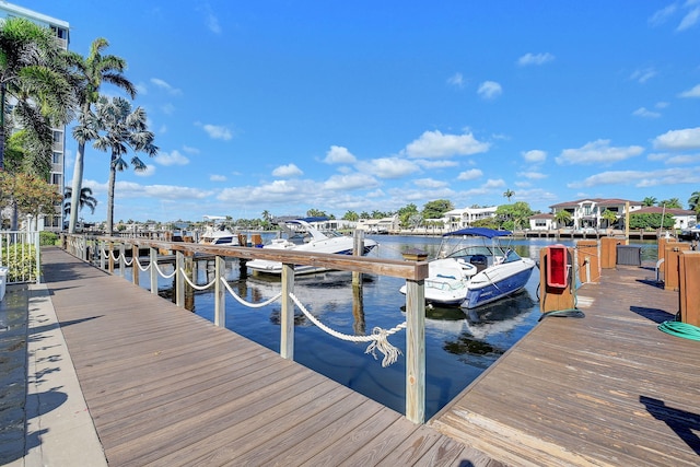 view of dock with a water view