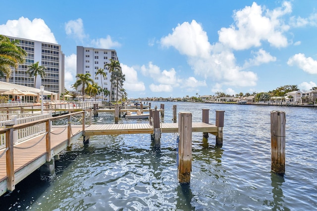 view of dock with a water view